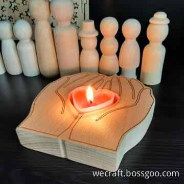 Love In Hand Wooden Candle Holder